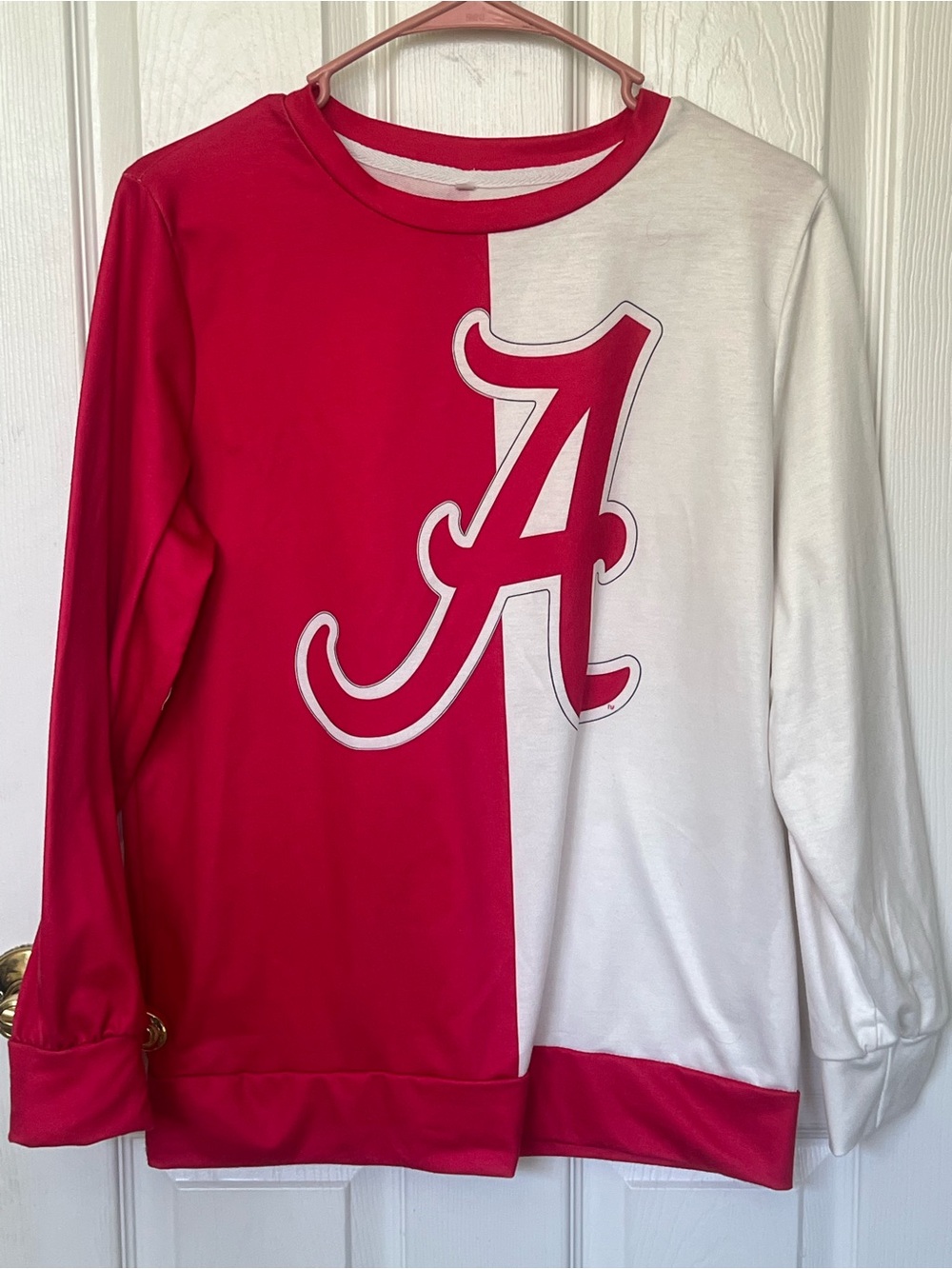 Alabama Sz S Split Red/White Long Sleeve lightweight Pullover - "Large “A" Logo